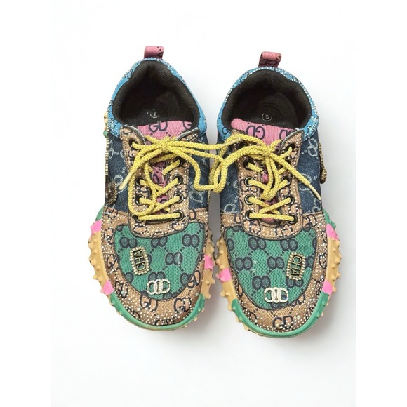 Taxi Rhinestone Canvas Bling Shoes Streetwear CHA Chunky Sole Y2K Unique Sz‎ 8 - Picture 2 of 5